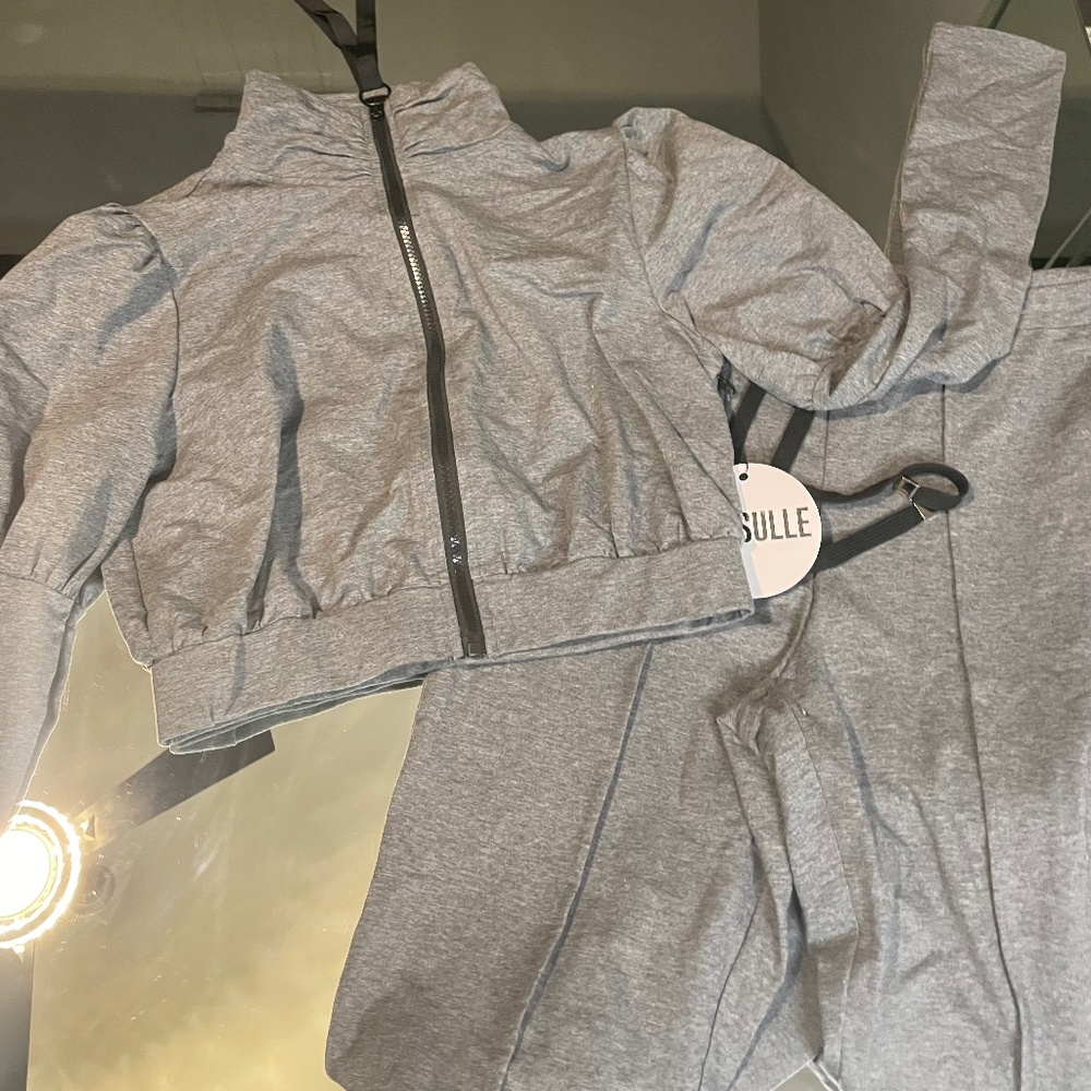 Two piece set- cropped top and stacked pants